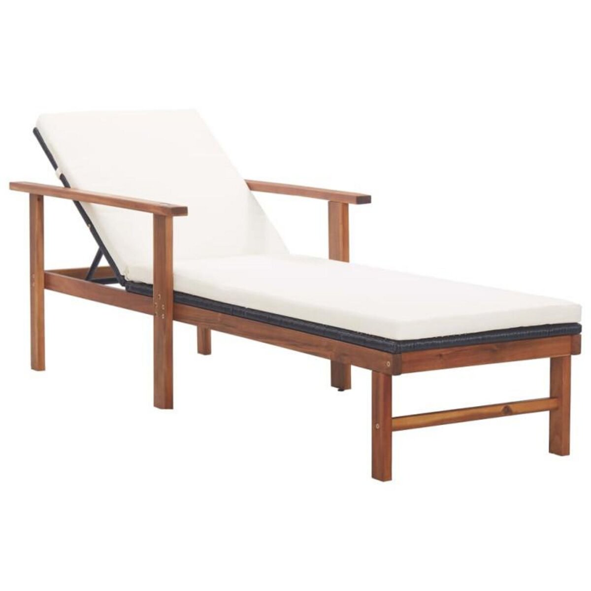 VIDAXL Chaise longue et coussin Résine tressée et bois d acacia Noir