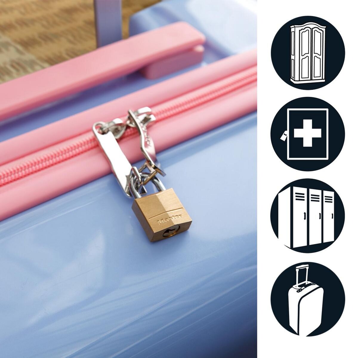 Master lock 130EURQNOP Lot de 4 Cadenas à Clé en Laiton, Doré, 4,9 x 3 x 1,2 cm