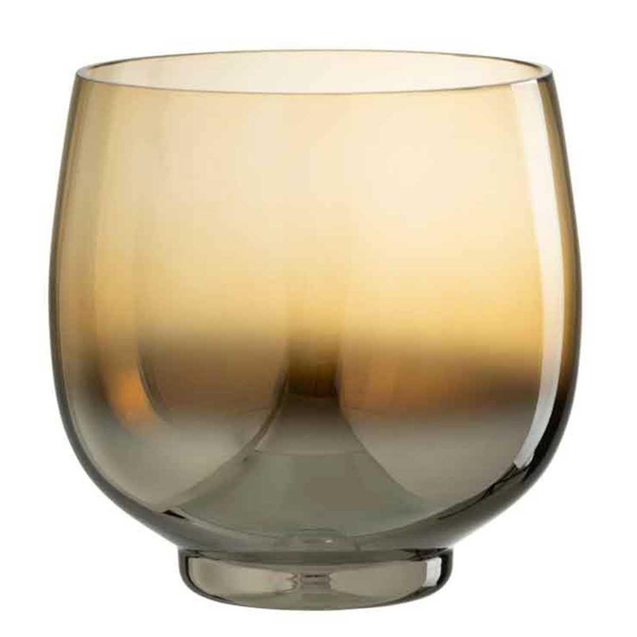 J-LINE Photophore Rond Déco  Verre Fumé  18cm Argent