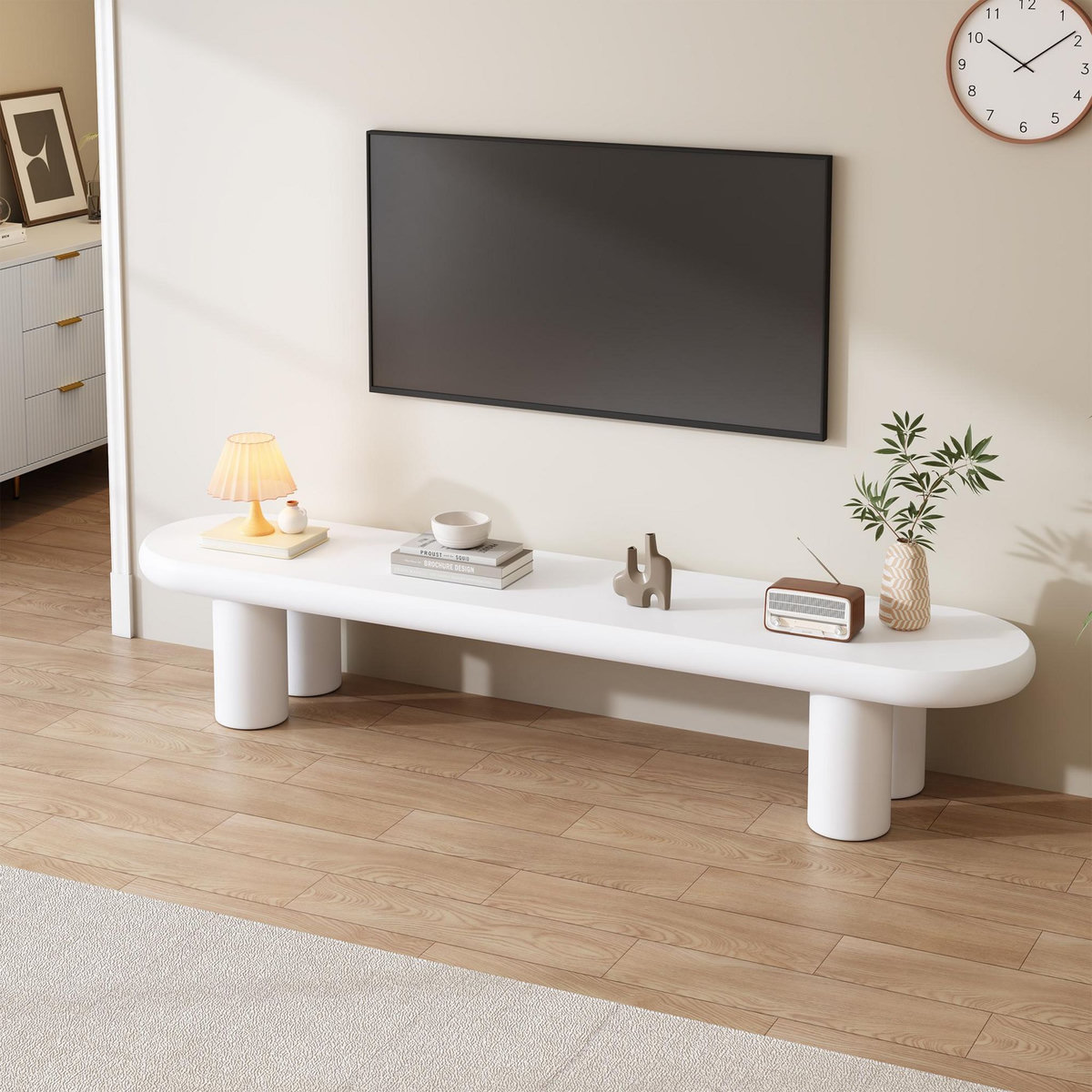 MERAX Table basse ovale blanc - 40x160 cm mdf