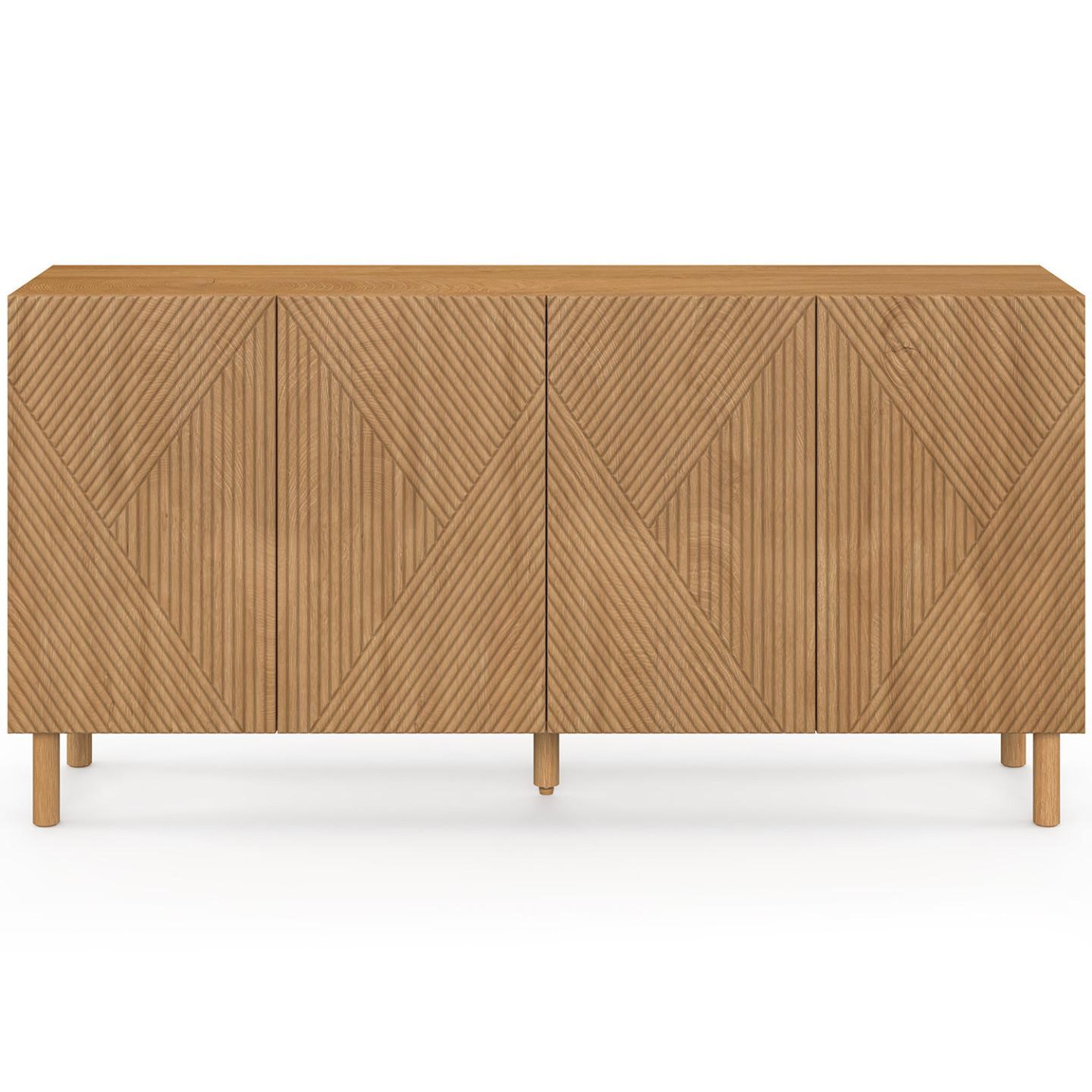 Voir la diapositive 3 : ID MARKET Buffet 160 cm himara 4 portes lattes géométriques bois clair