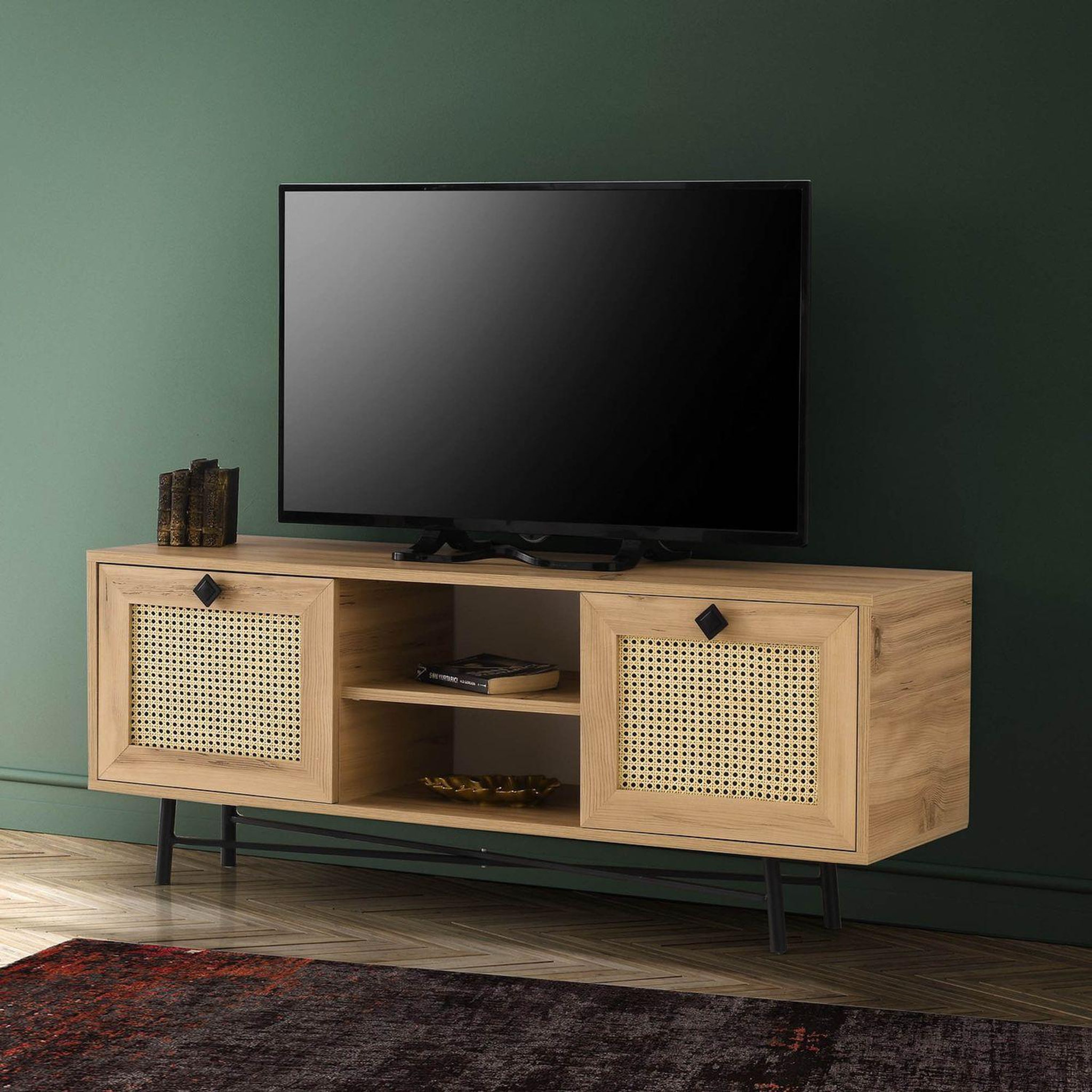 Voir la diapositive 2 : TOILINUX Meuble tv en panneaux de particules avec rangements - beige