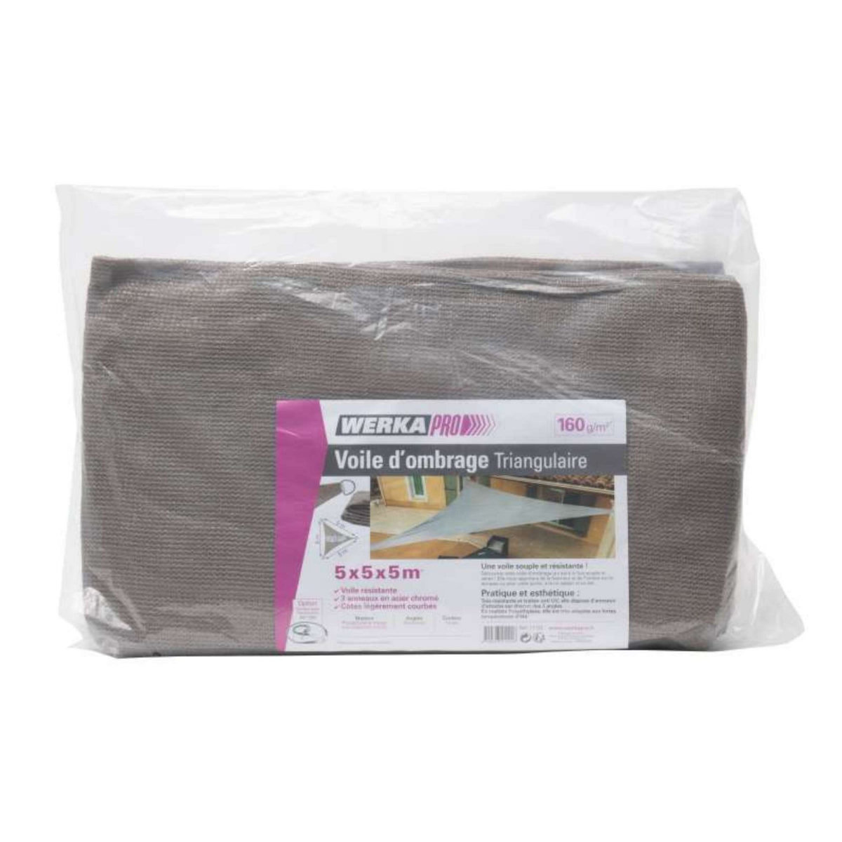  Voile d'ombrage triangle 160g/m2 taupe Werkapro 5 x 5 x 5 m