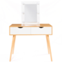 Voir la diapositive 4 : ID MARKET Coiffeuse scandinave 2 tiroirs LIVIA bois et blanc avec miroir LED