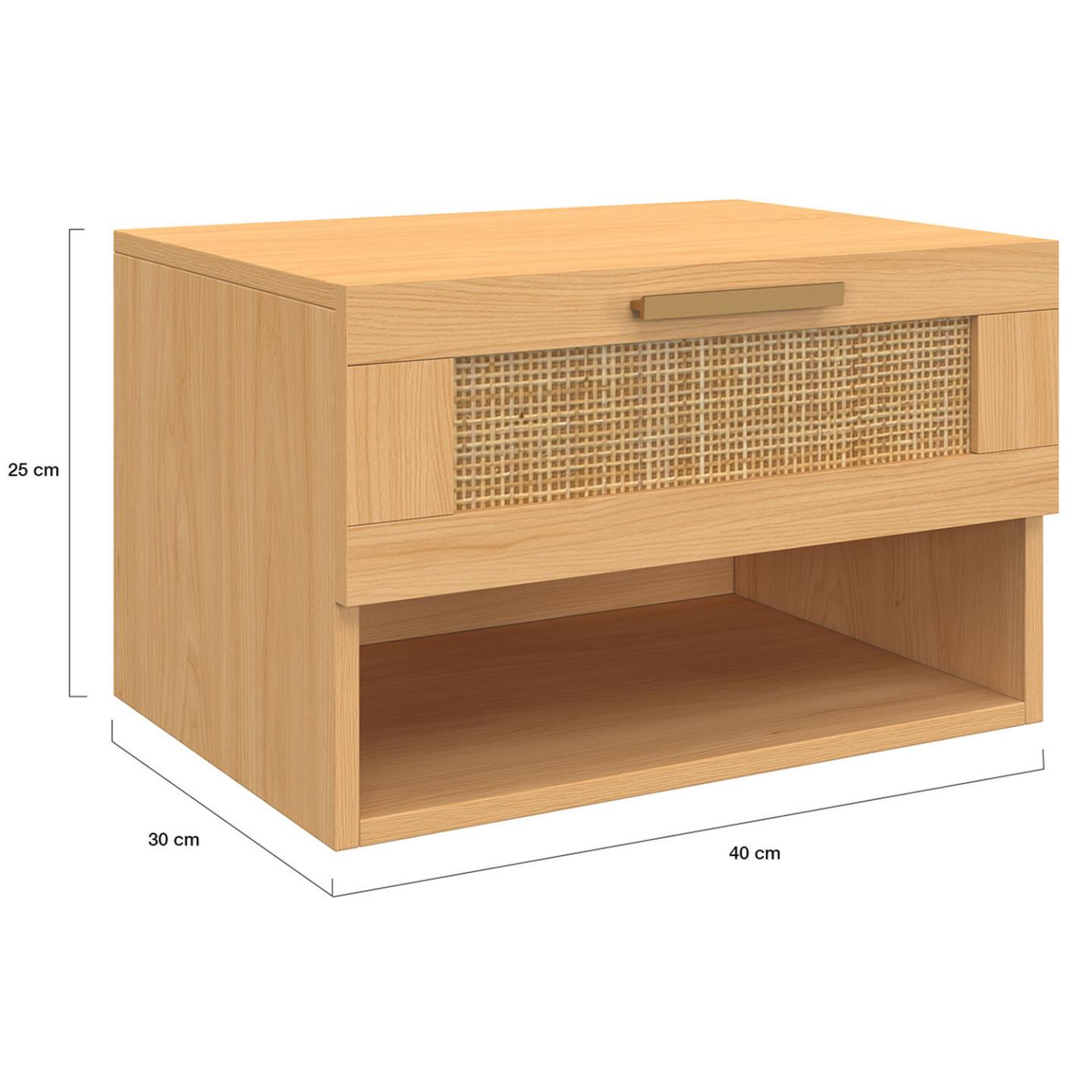 Voir la diapositive 4 : ID MARKET Lot de 2 tables de chevet murales robert 1 tiroir avec niche effet naturel cannage et bois