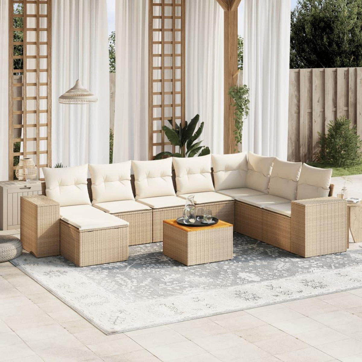 VIDAXL Salon de jardin avec coussins 9 pcs beige resine tressee