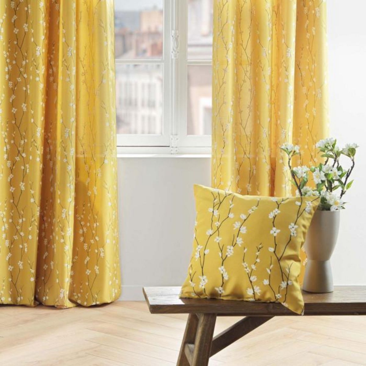 Paris Prix Rideau à Œillets Imprimé  Sakura  140x260cm Jaune