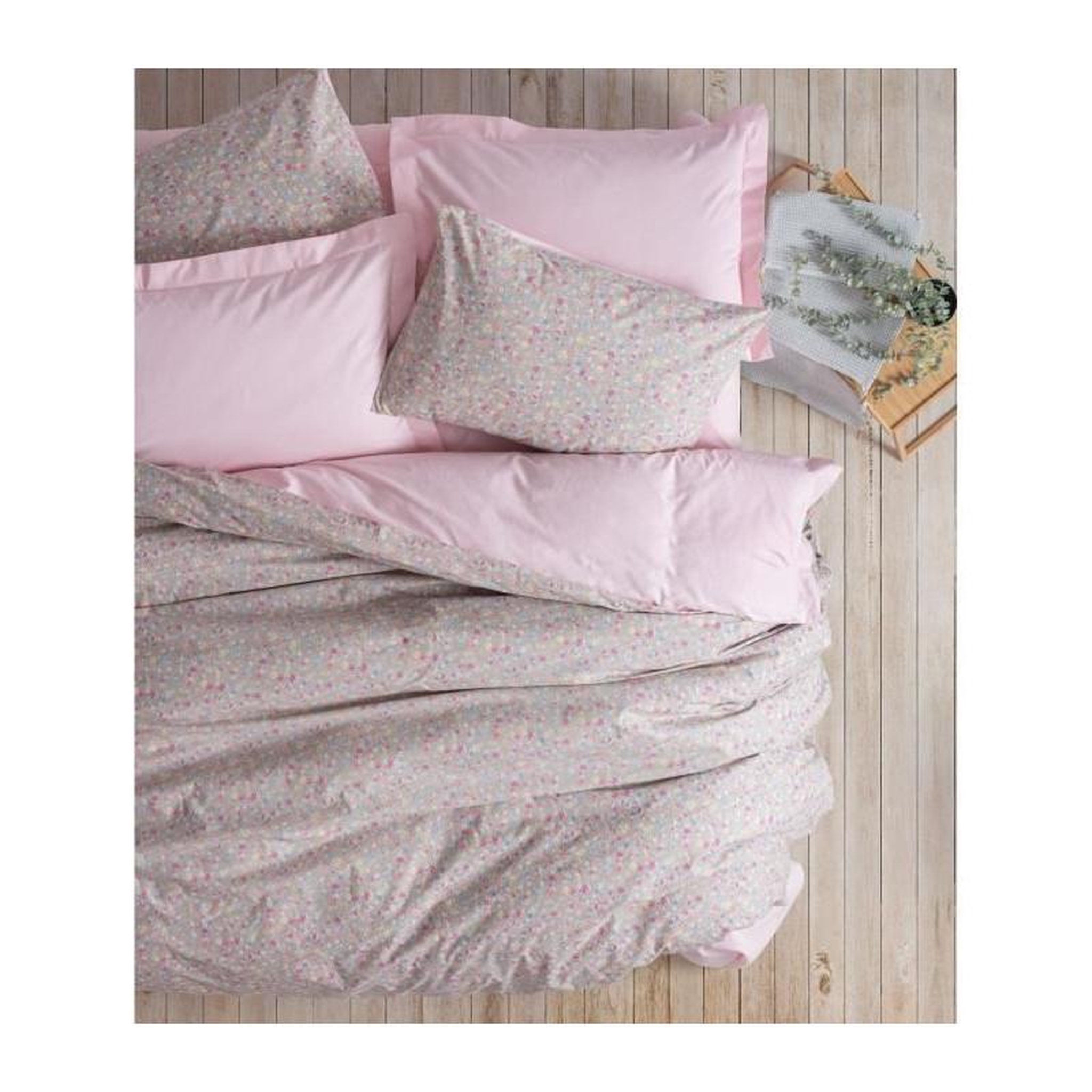 Voir la diapositive 3 : GENERIQUE Parure de lit - 129CTN64242 - 1 housse de couette 220 x 240 cm + 2 taies d'oreiller 60 x 60 cm - 100% coton ranforcé - Rose