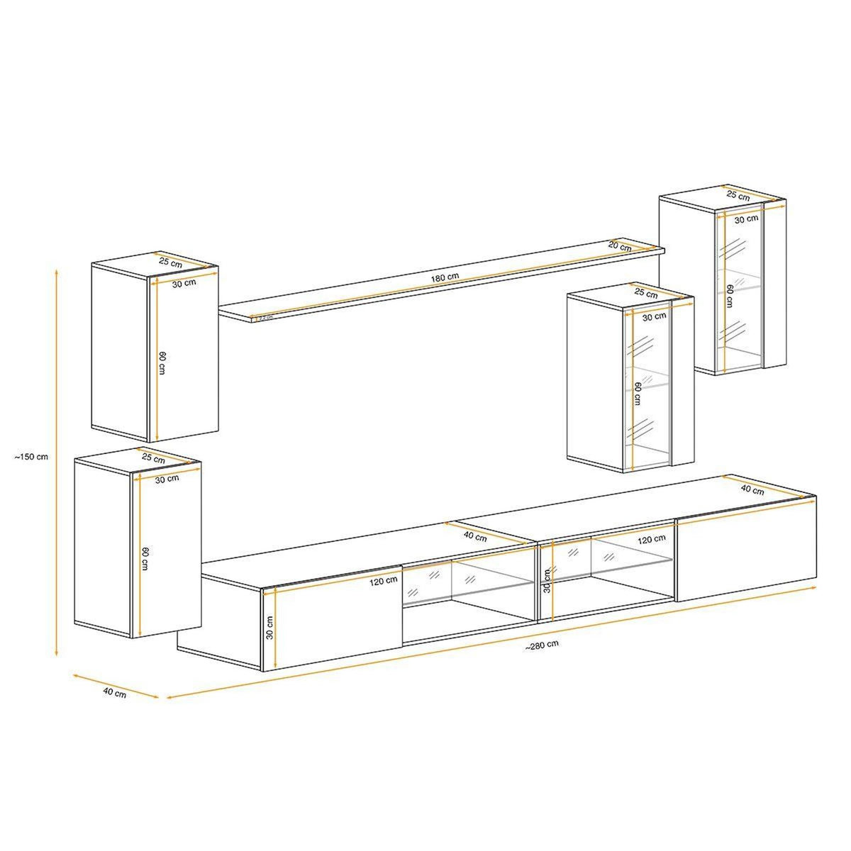 Paris Prix Ensemble Meuble TV Design  Switch XXV  280cm Blanc