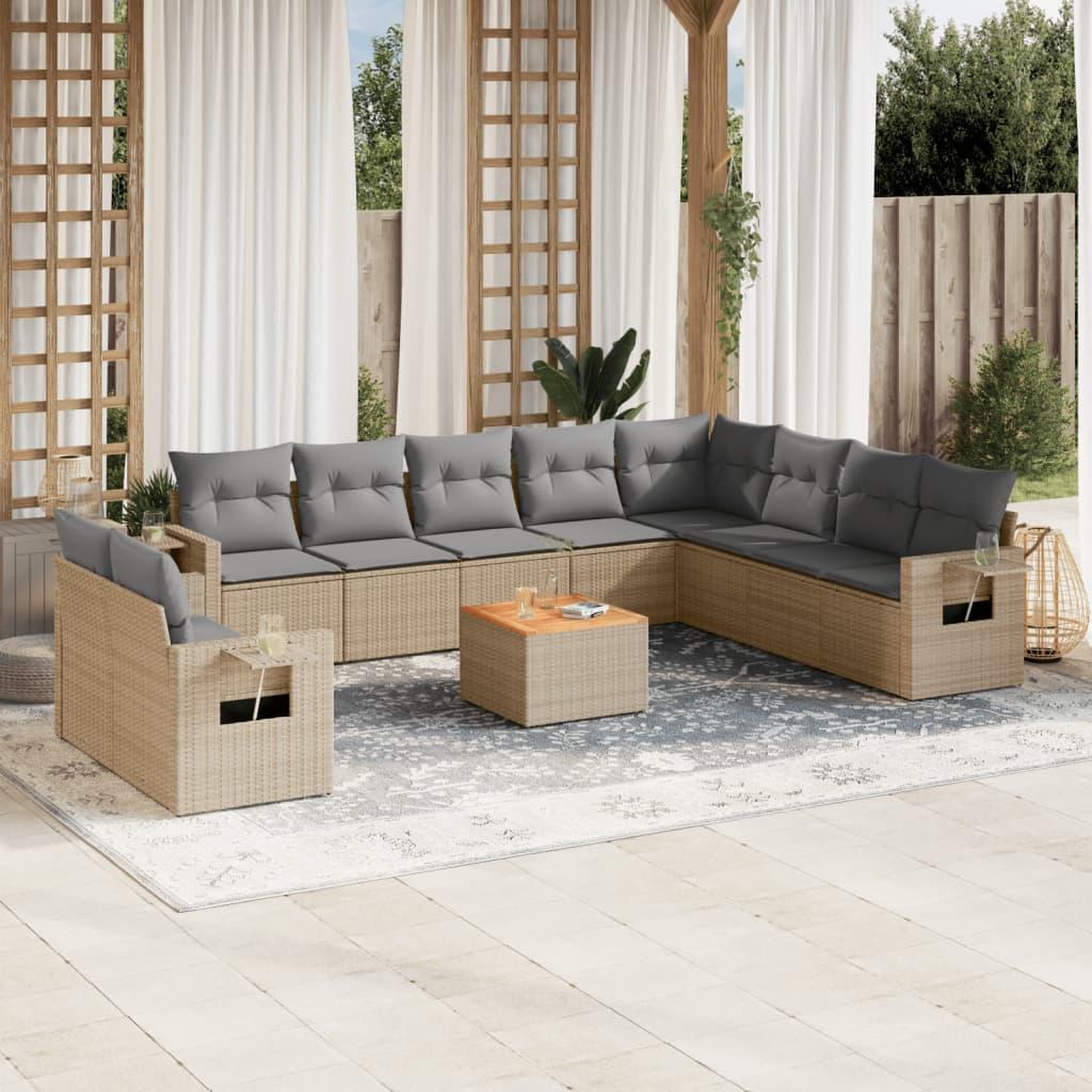 VIDAXL Salon de jardin 11 pcs avec coussins beige resine tressee