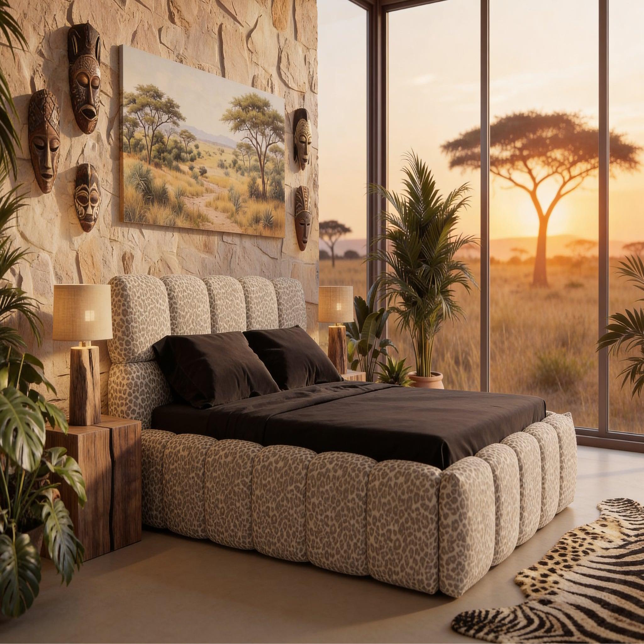 Voir la diapositive 2 : CASANOVA PARIS Elise - lit coffre tissu imprimé animalier beige