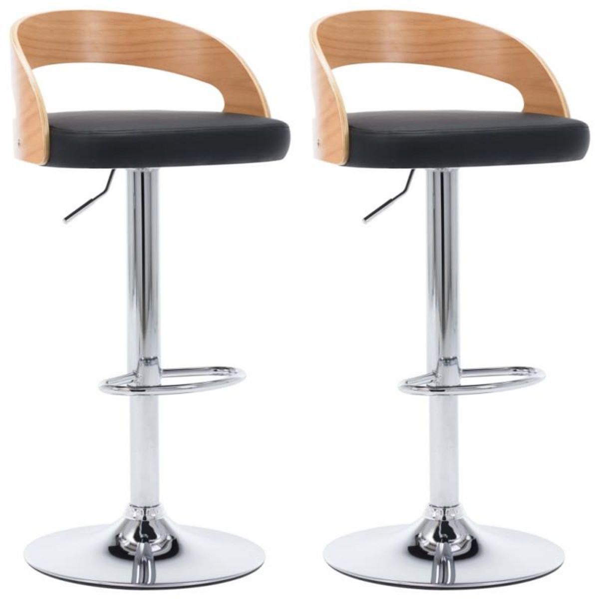 VIDAXL Tabourets de bar lot de 2 noir similicuir et bois courbé