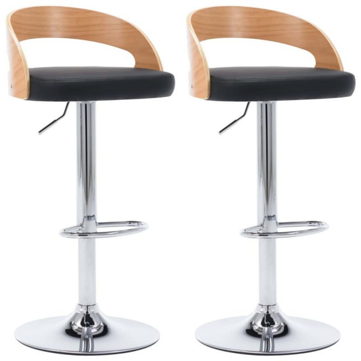 VIDAXL Tabourets de bar lot de 2 noir similicuir et bois courbé