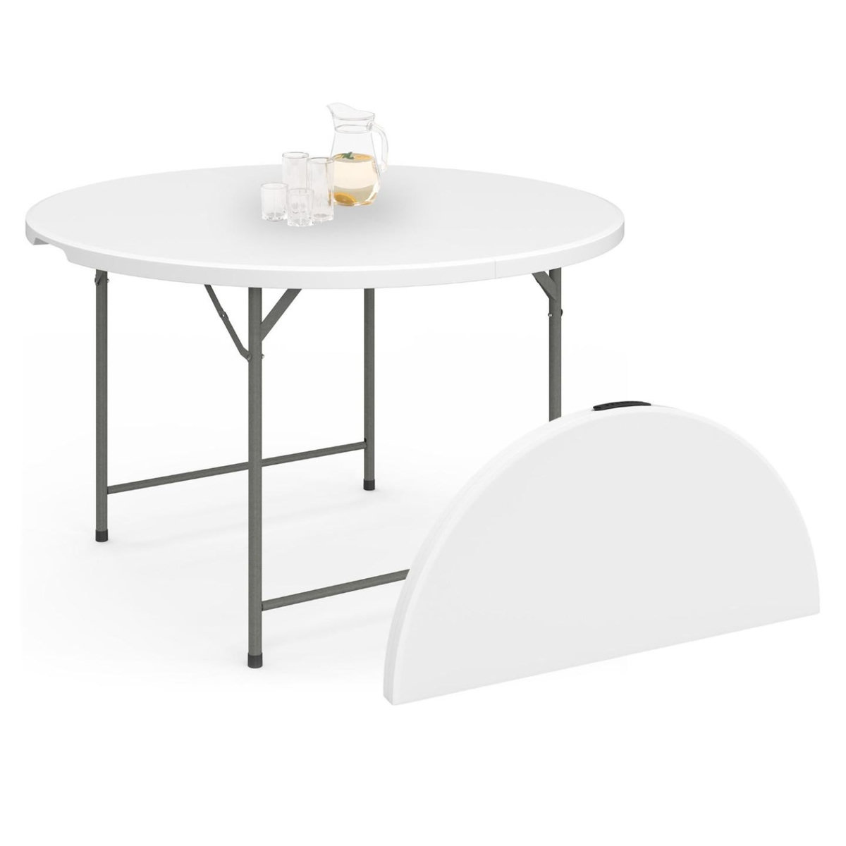 ID MARKET Table pliante d'appoint portable ronde 122 cm  camping ou réception avec housse blanche