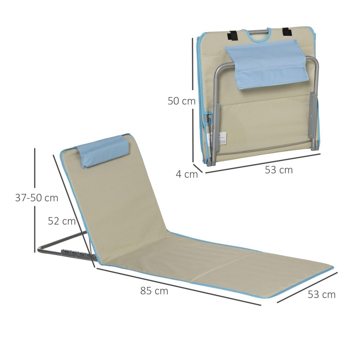 OUTSUNNY Lot de 2 tapis de plage rembourrés - dossier inclinable 5 positions - sac transport inclus - acier polyester beige