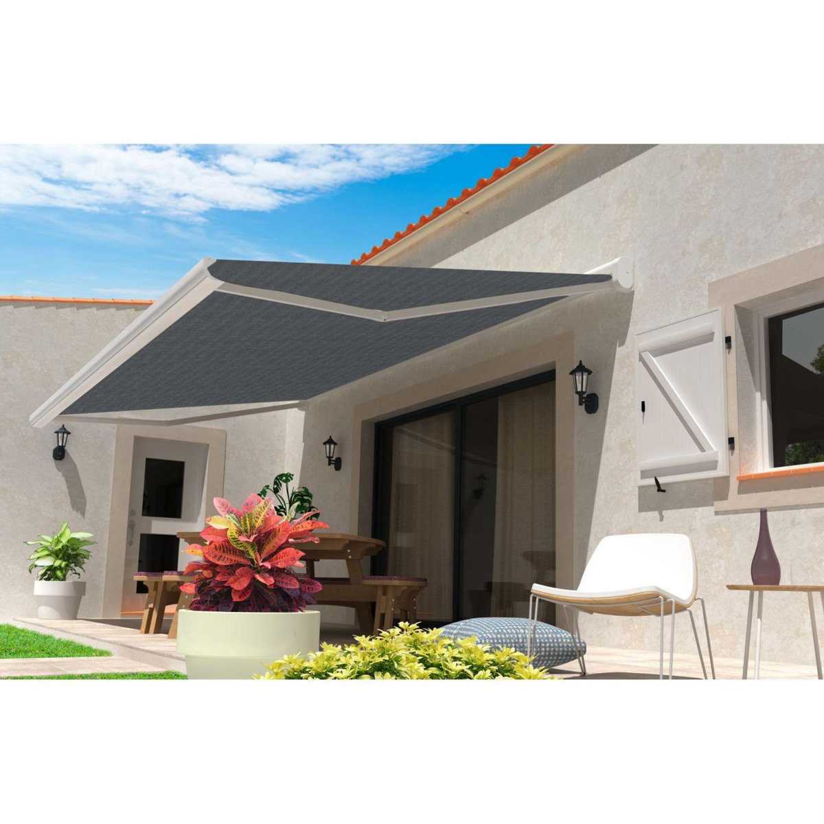 SUNSTYL Store motorisé avec Led NINA Coffre intégral blanc 