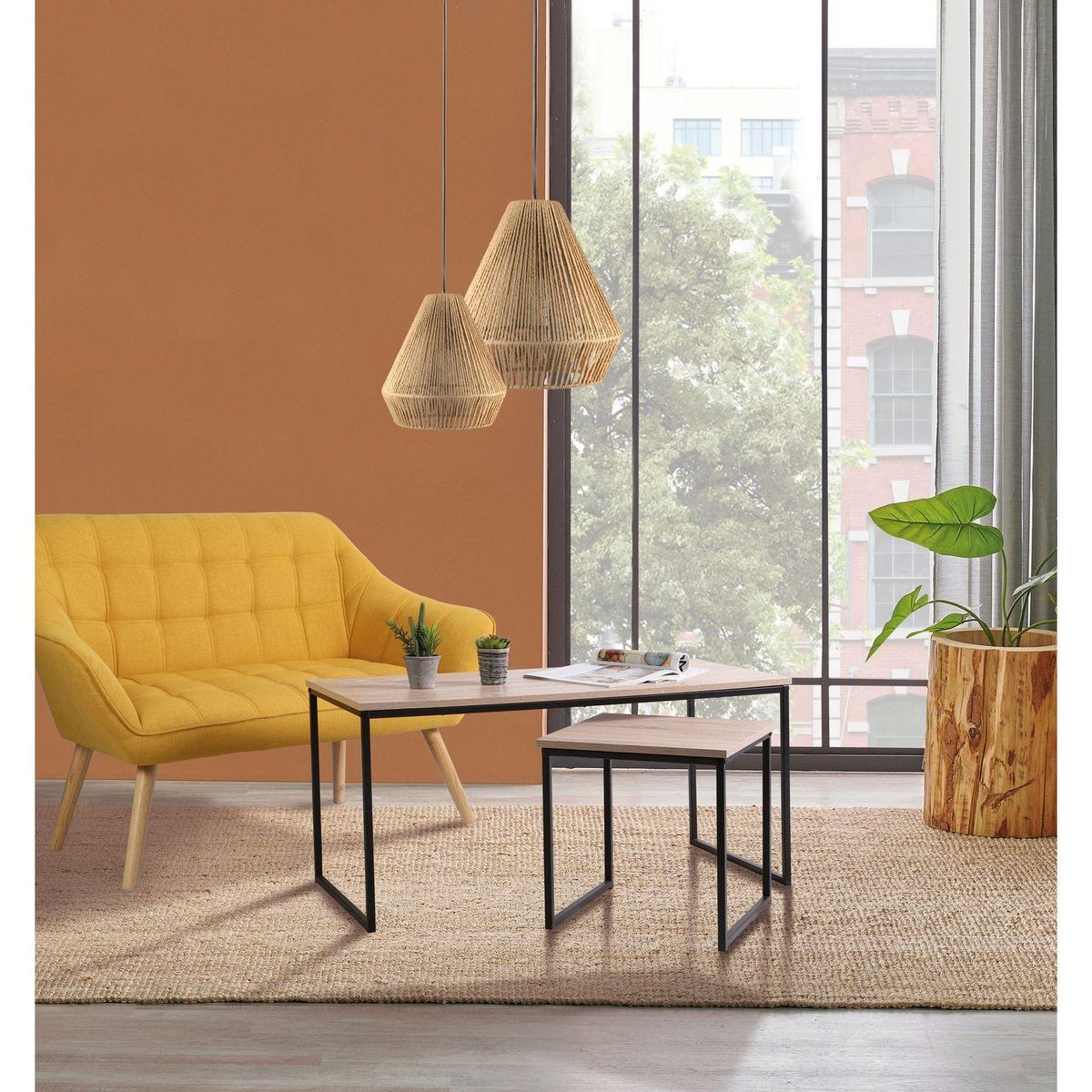 TOILINUX Lot de 2 tables basses Colorado en MDF et Métal - Marron et Noir