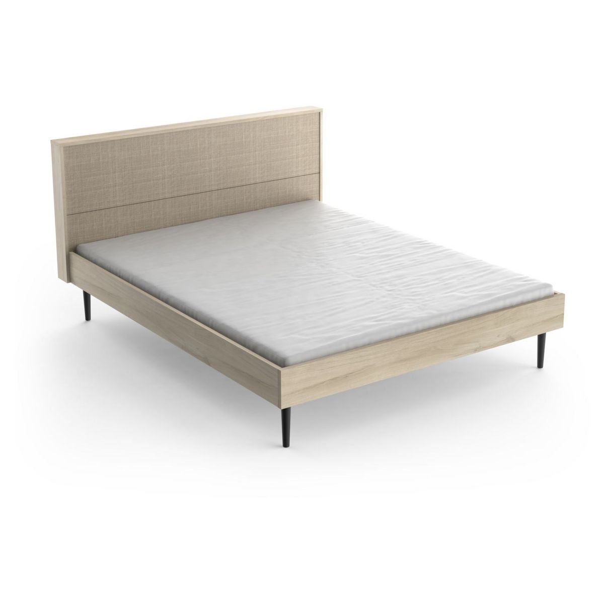 Lit double 160cm avec tête de lit décor effet cannage HANOÏ