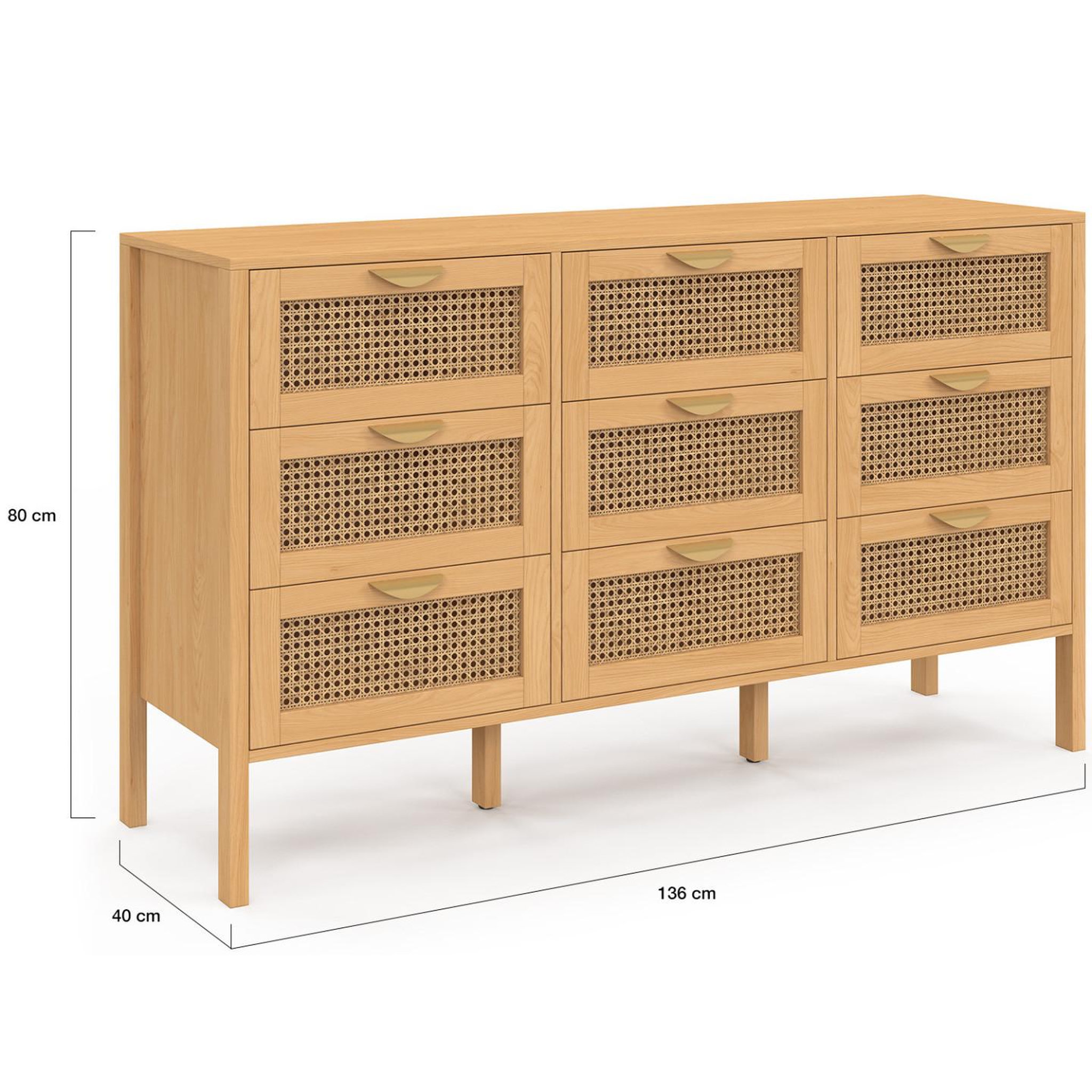 Voir la diapositive 5 : ID MARKET Commode 9 tiroirs edhen xxl 136 cm bois et cannage