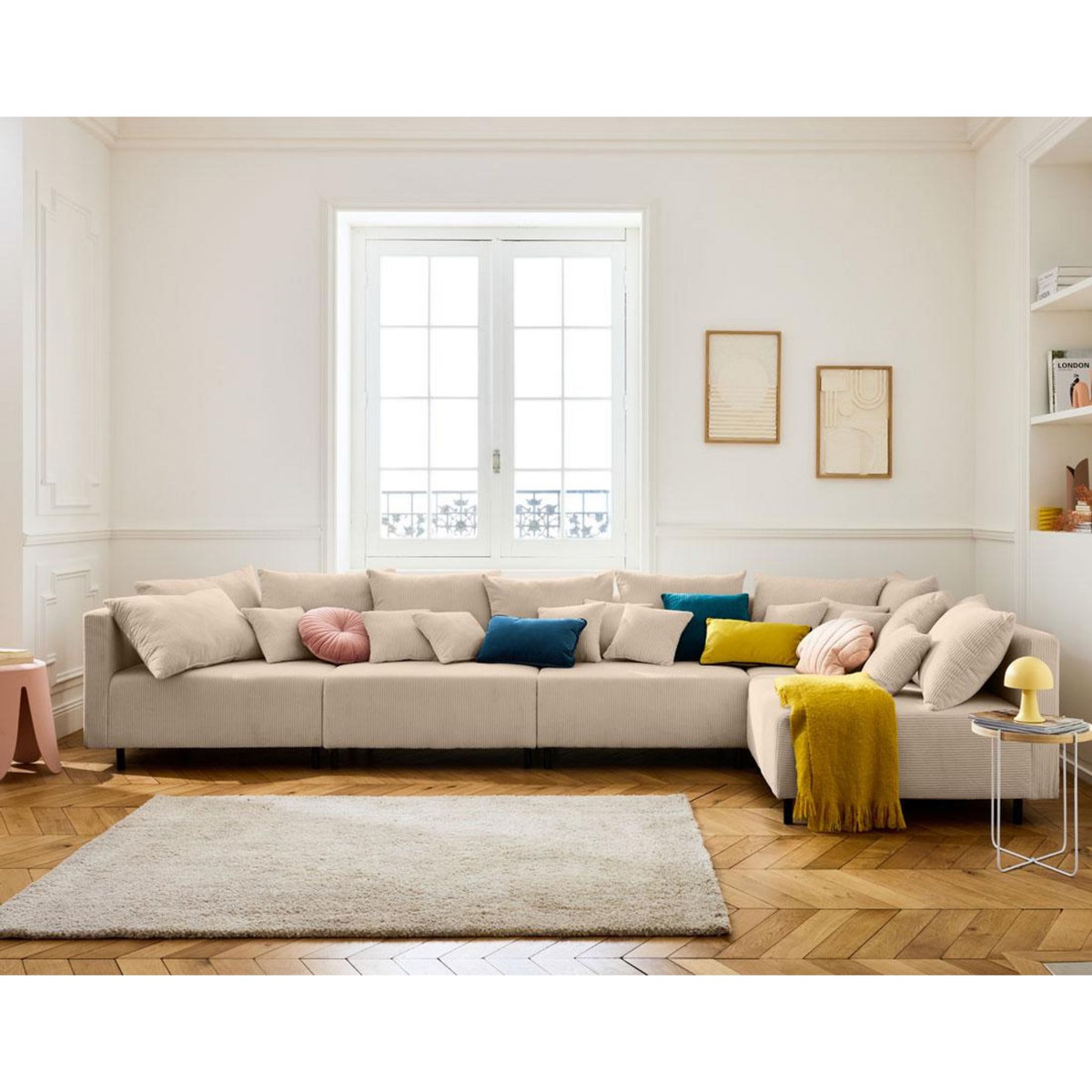 LISA DESIGN Edinburg - canapé modulable d'angle réversible 5 places - en velours côtelé