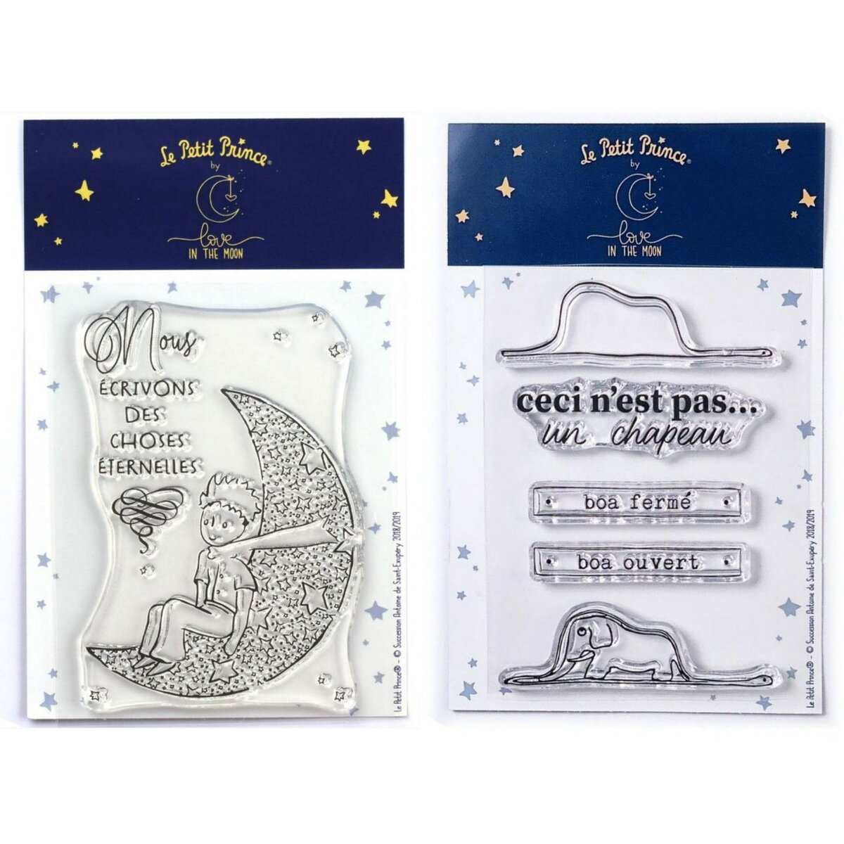  6 Tampons transparents Le Petit Prince lune et Boa