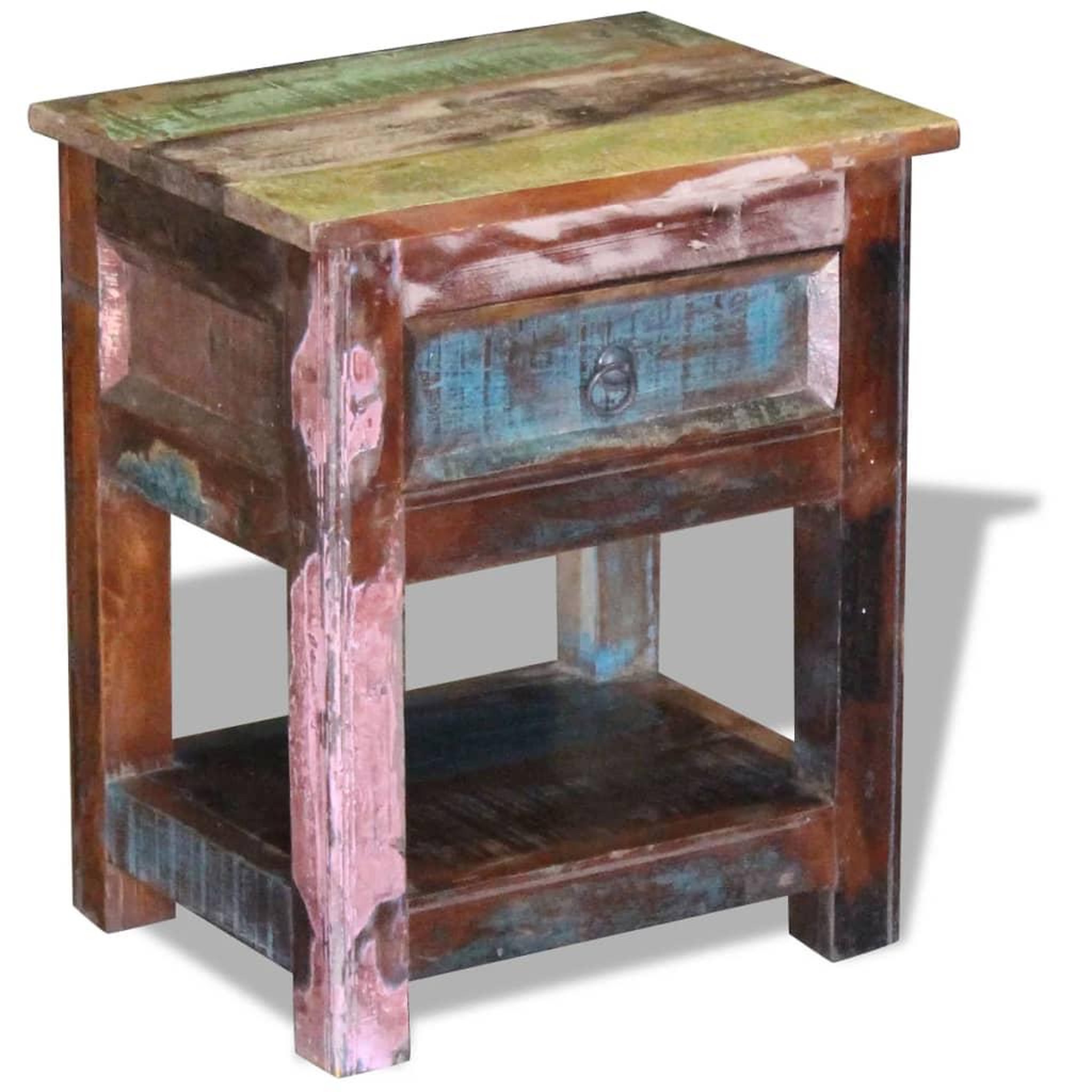 Voir la diapositive 3 : VIDAXL Table d'appoint 1 tiroir bois de recuperation massif 43x33x51cm
