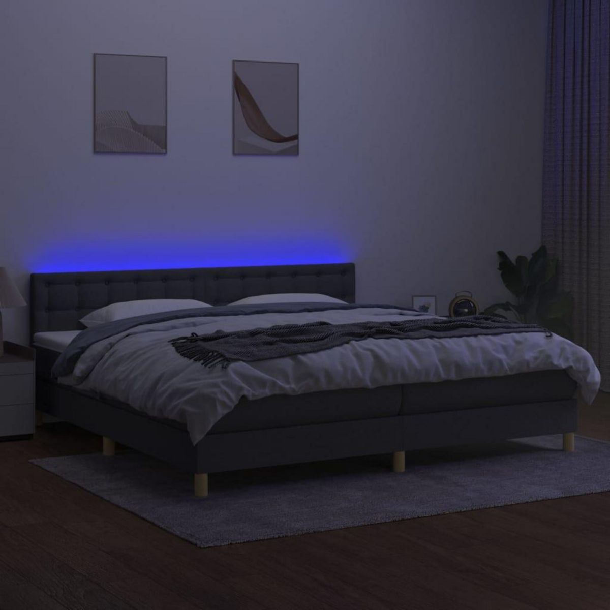 VIDAXL Sommier a lattes de lit et matelas et LED Gris fonce 200x200 cm
