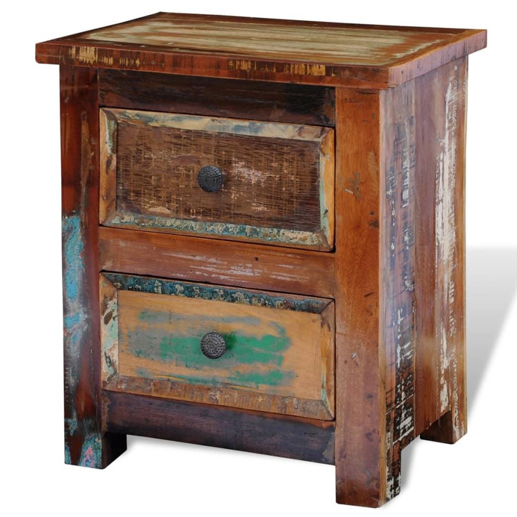 Voir la diapositive 5 : VIDAXL Table de chevet avec 2 tiroirs Bois massif recycle