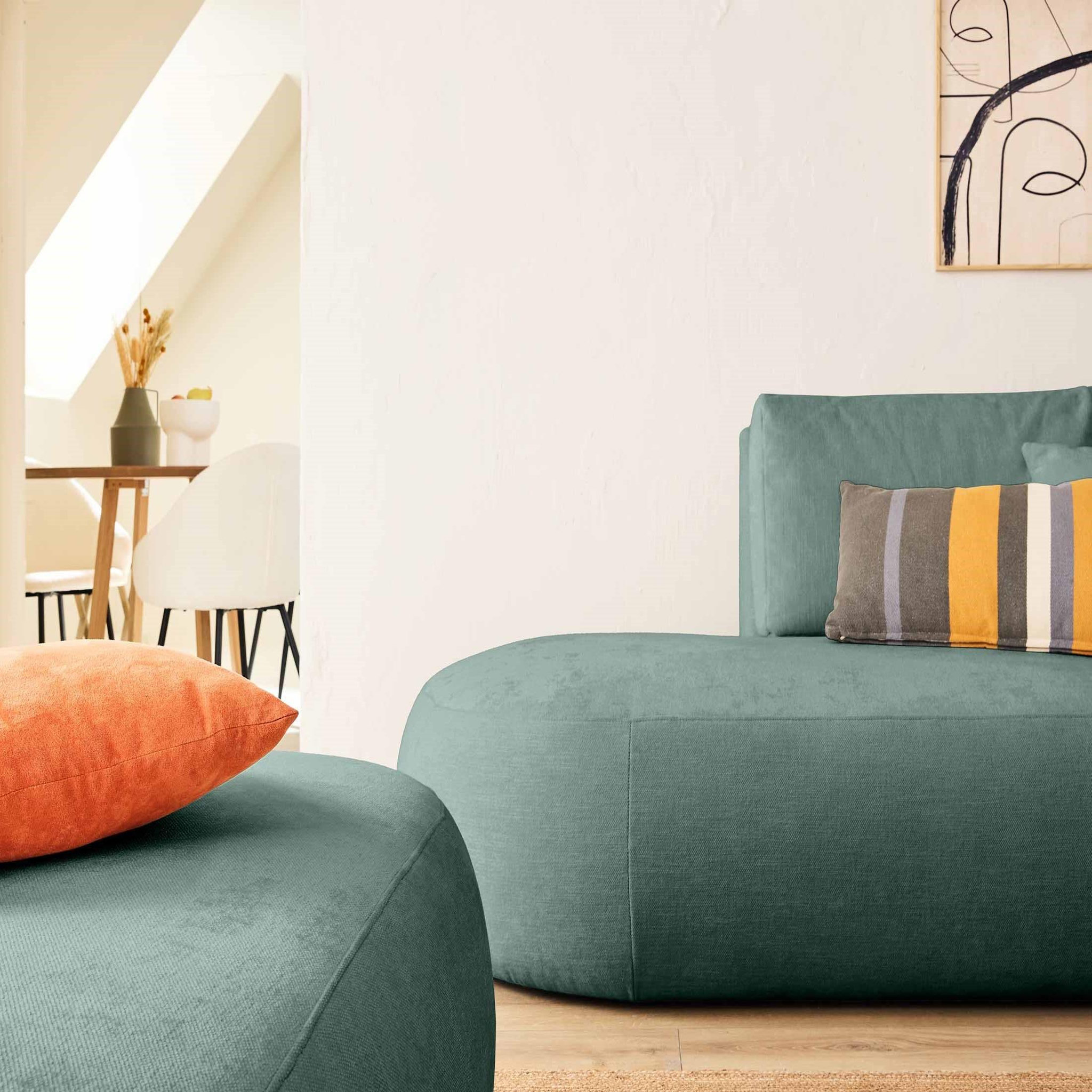 Voir la diapositive 2 : LISA DESIGN Santorini - canapé modulable d'angle droit + pouf - 4 places - en tissu texturé