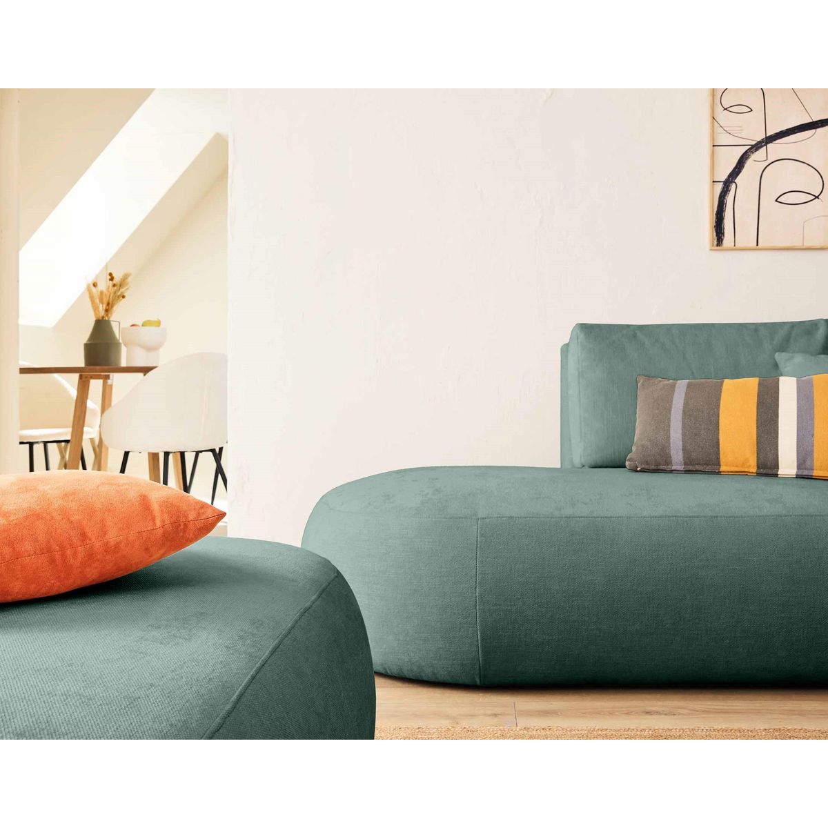 LISA DESIGN Santorini - canapé modulable d'angle droit + pouf - 4 places - en tissu texturé