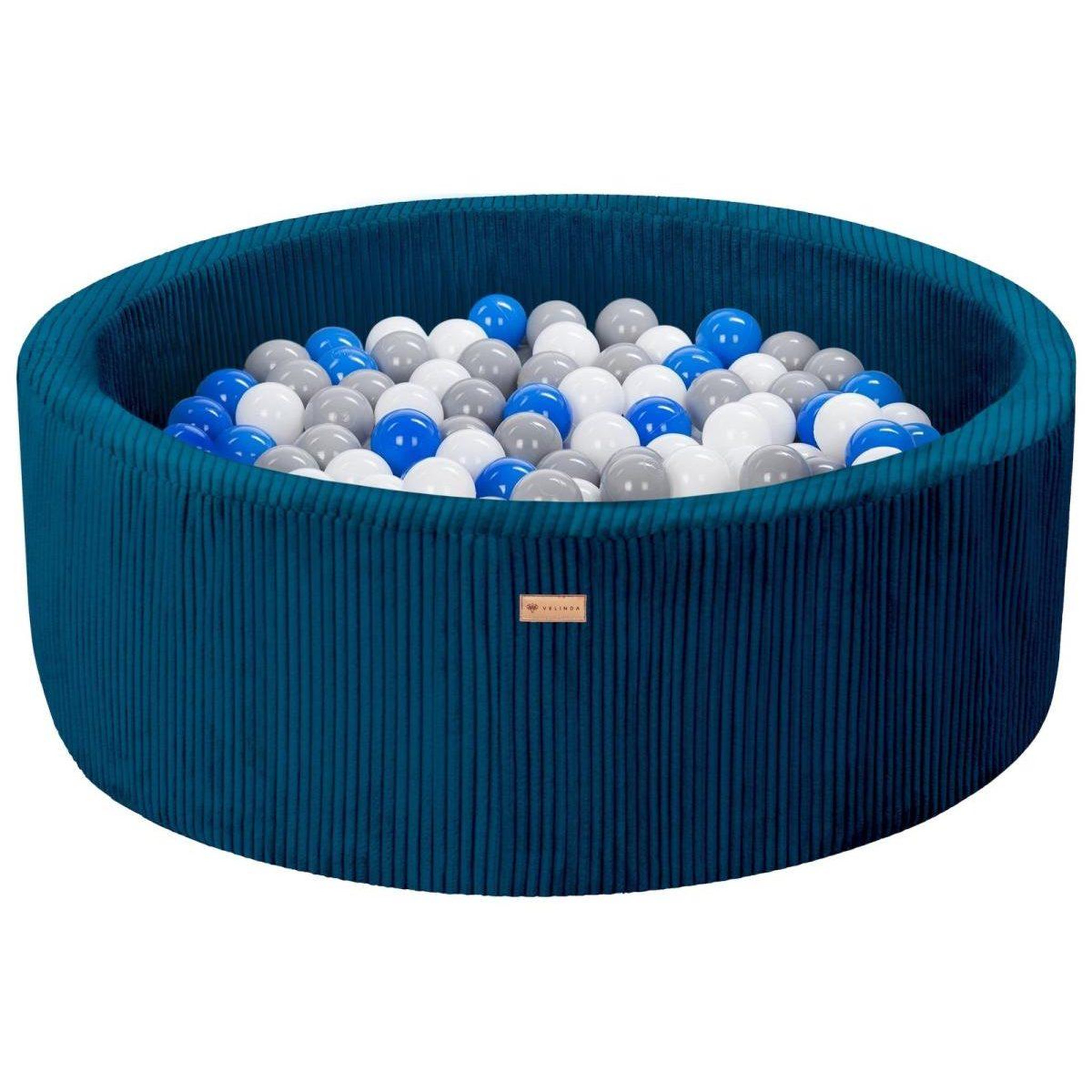 VELINDA Piscine à balles en velours côtelé avec 300 balles, diamètre env. 90 cm — bleu marine