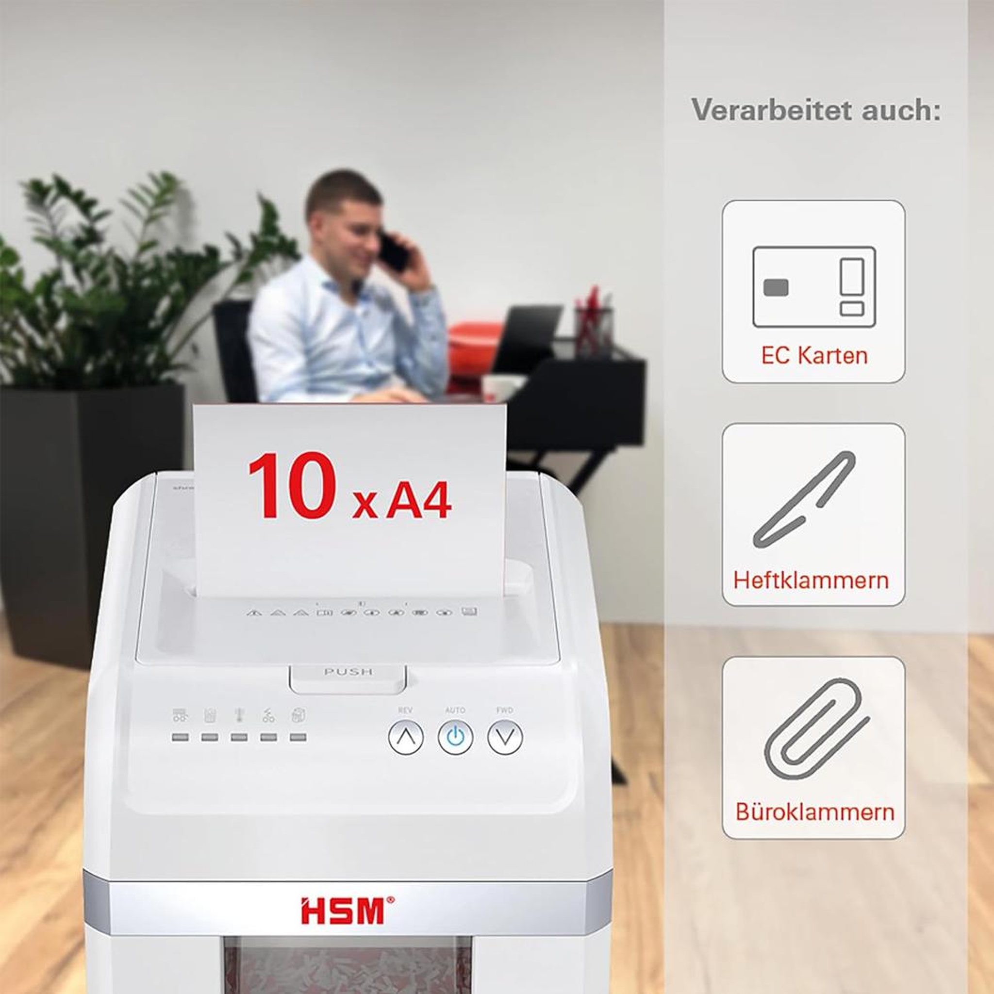 Voir la diapositive 4 : Hsm Destructeur de documents 200 feuilles coupe en particules 4x12mm - 1035111