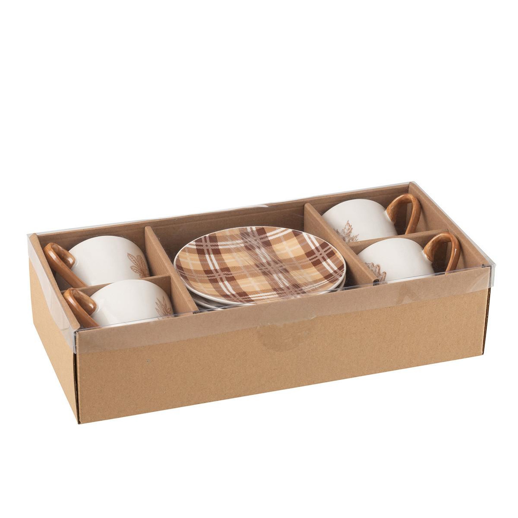 Voir la diapositive 3 : J-LINE Lot de 4 tasses à thé & sous-tasses  quercus  22cl marron