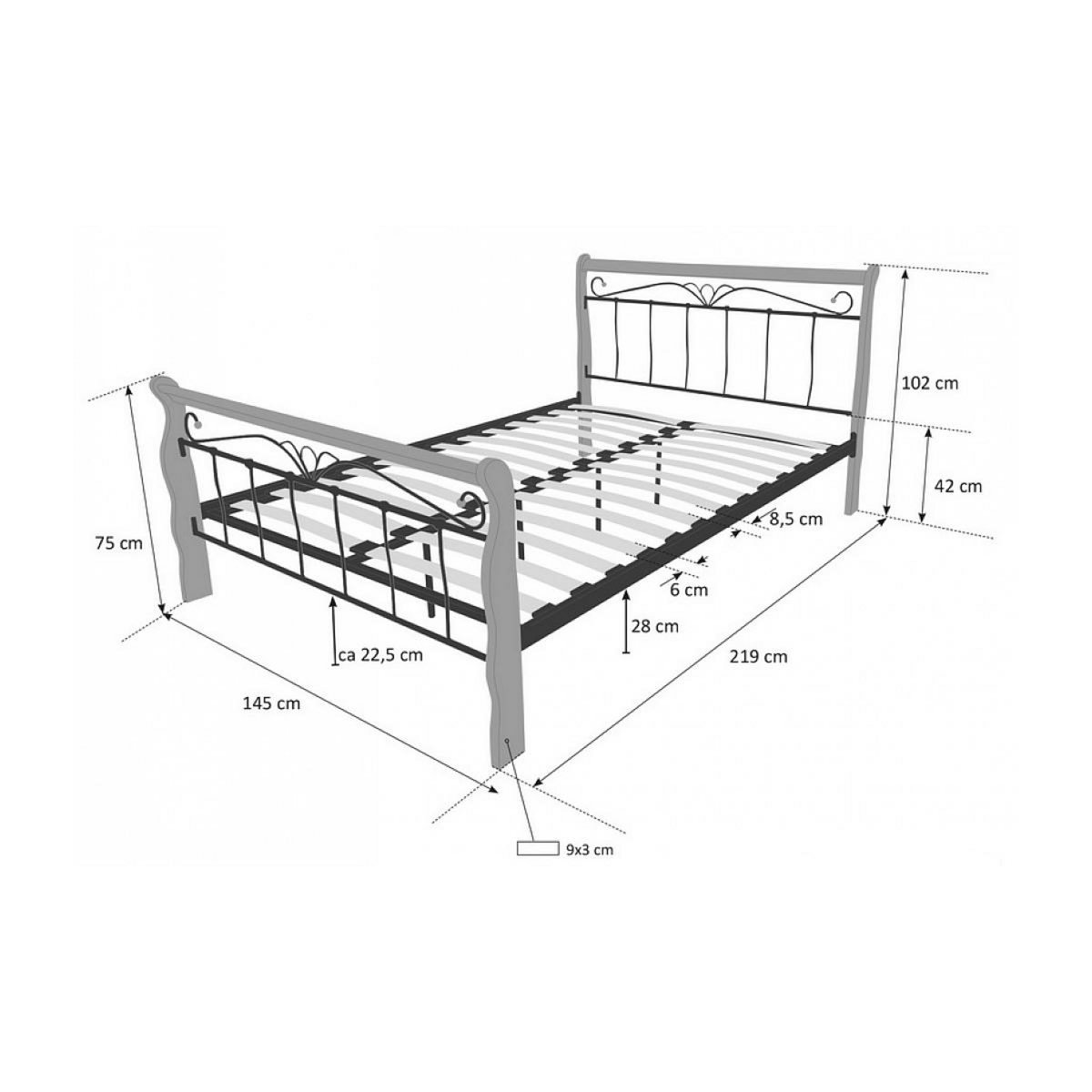 HomeStyle4U Design metal lit double 140 x 200 cadre de lit lattes bois neuf