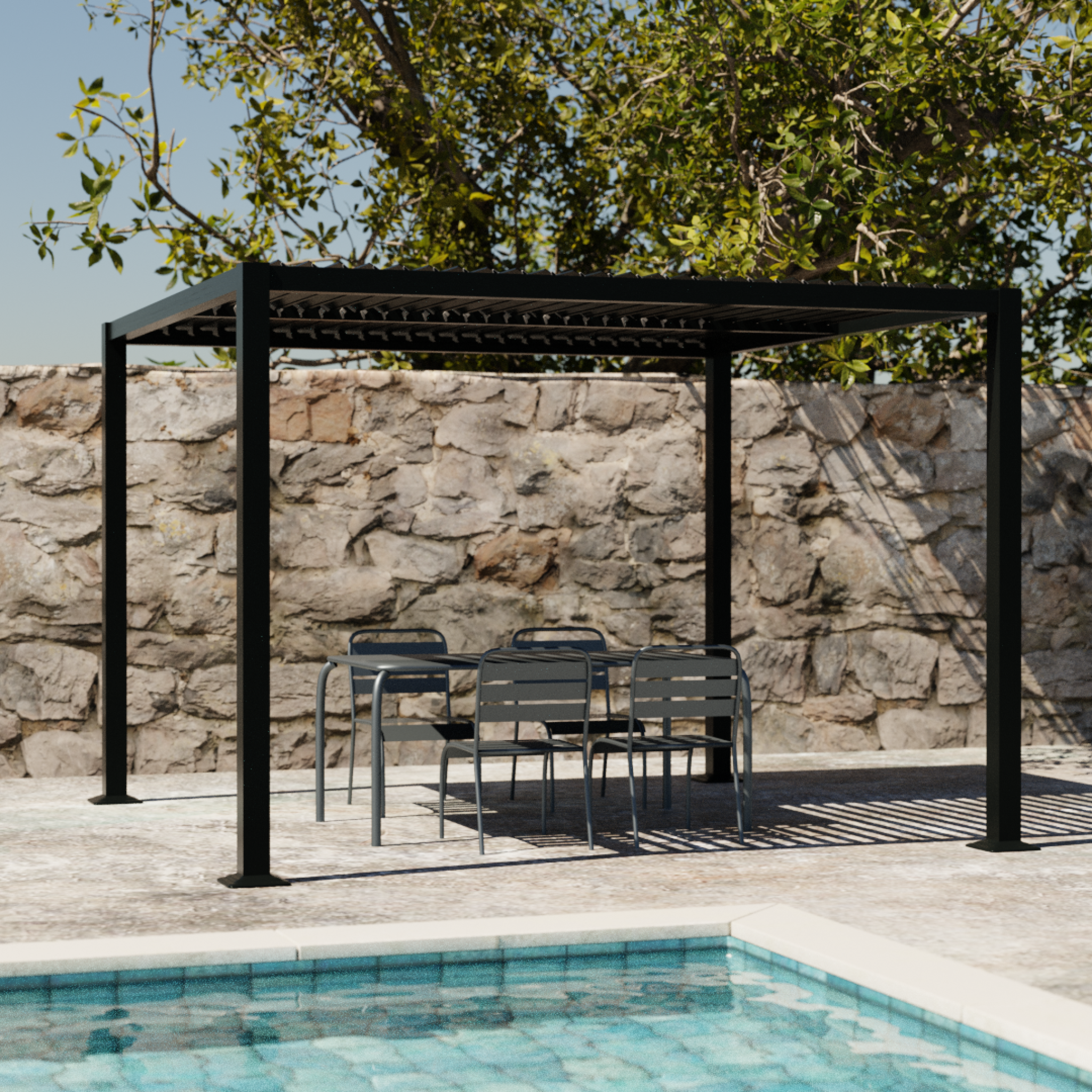 Voir la diapositive 2 : SWEEEK Pergola bioclimatique aluminium et acier lames orientables 3x3m Palace