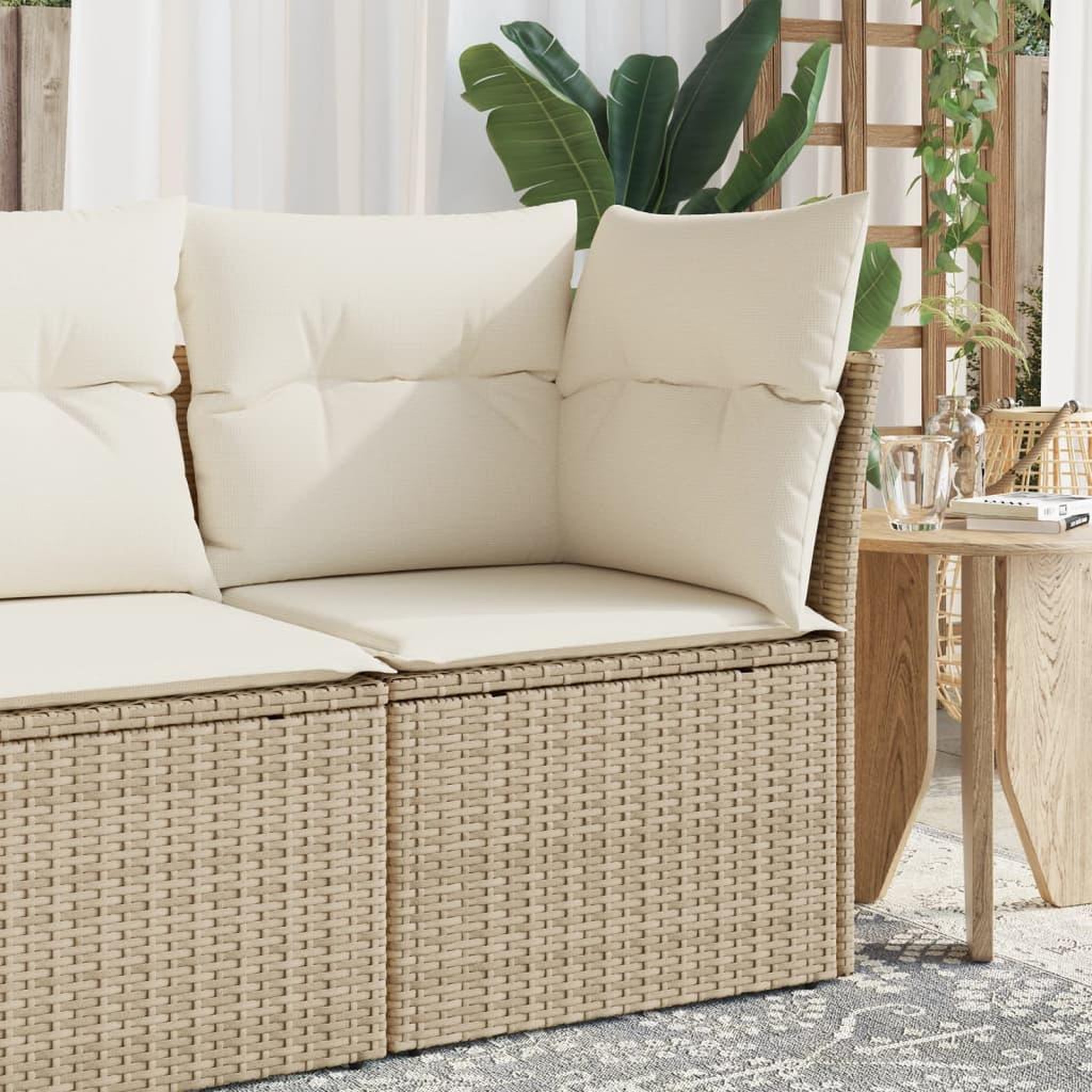VIDAXL Canape d'angle de jardin avec coussins beige resine tressee