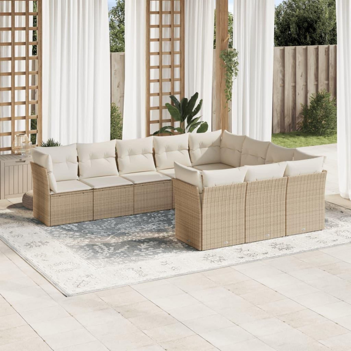 VIDAXL Salon de jardin avec coussins 10 pcs beige resine tressee