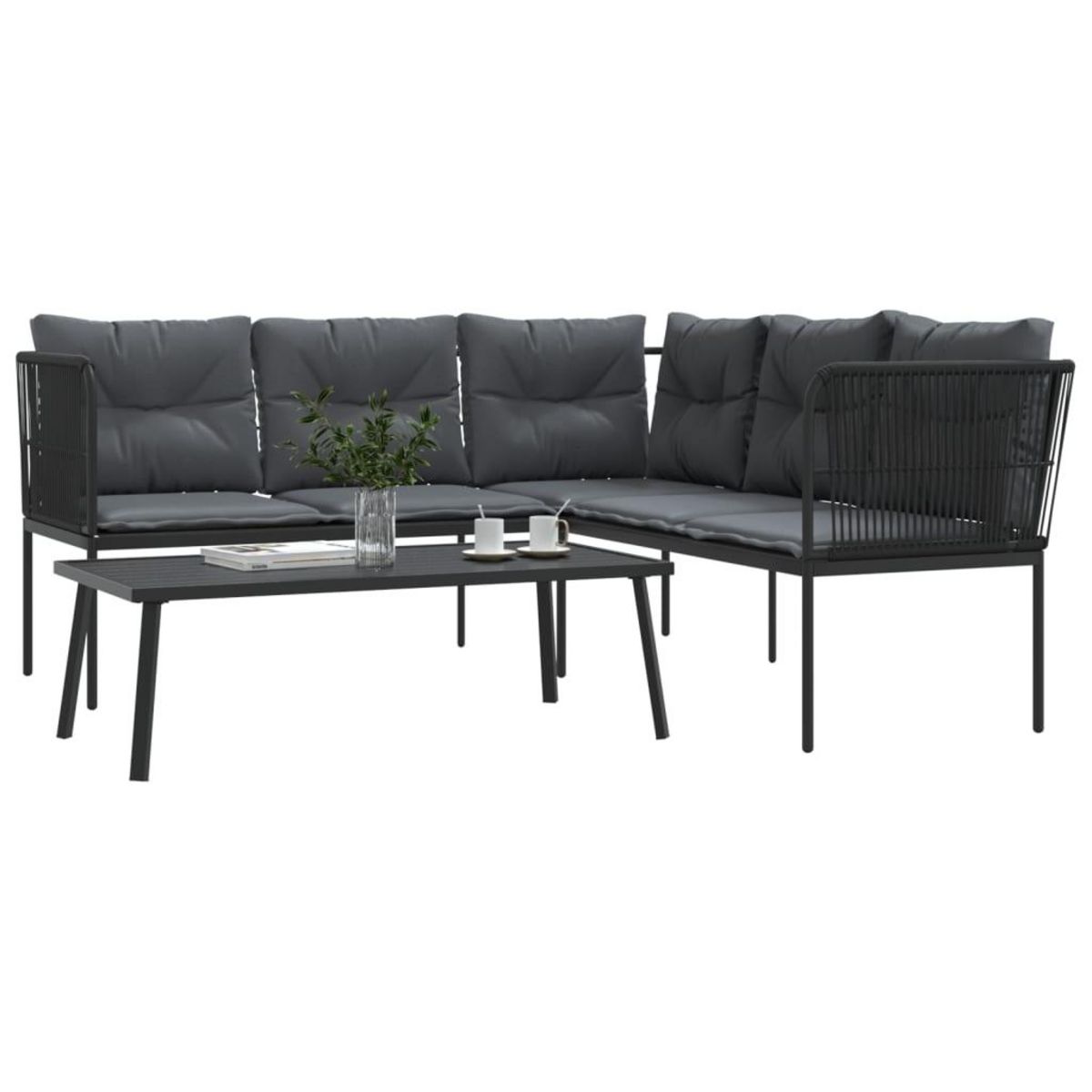 VIDAXL Ensemble de canapes de jardin et coussins noir acier textilene