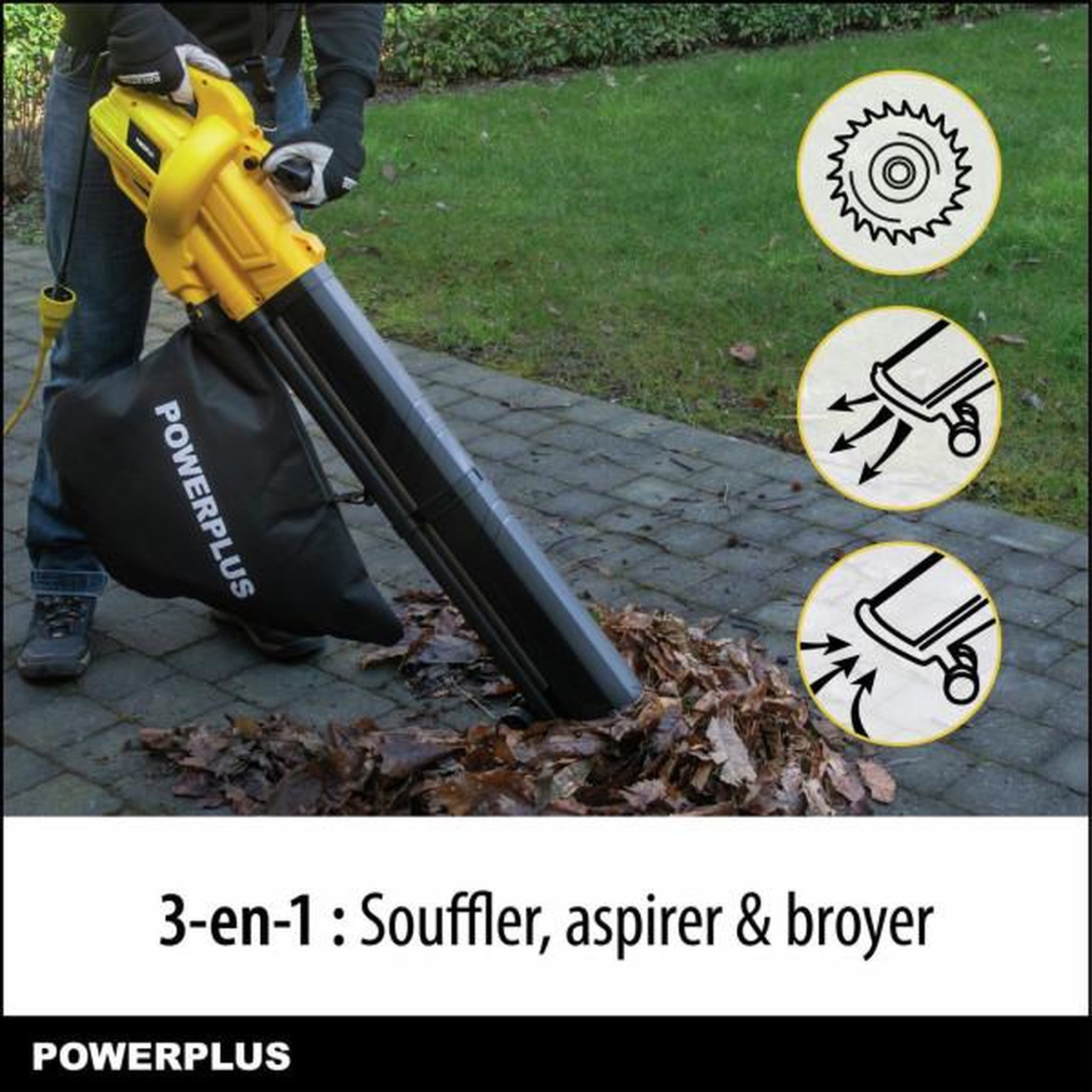 Voir la diapositive 3 : POWERPLUS Souffleur de feuilles électrique - POWER PLUS - POWEG4030 - 3300 W - Vitesse d'air maximale de 250 km/h