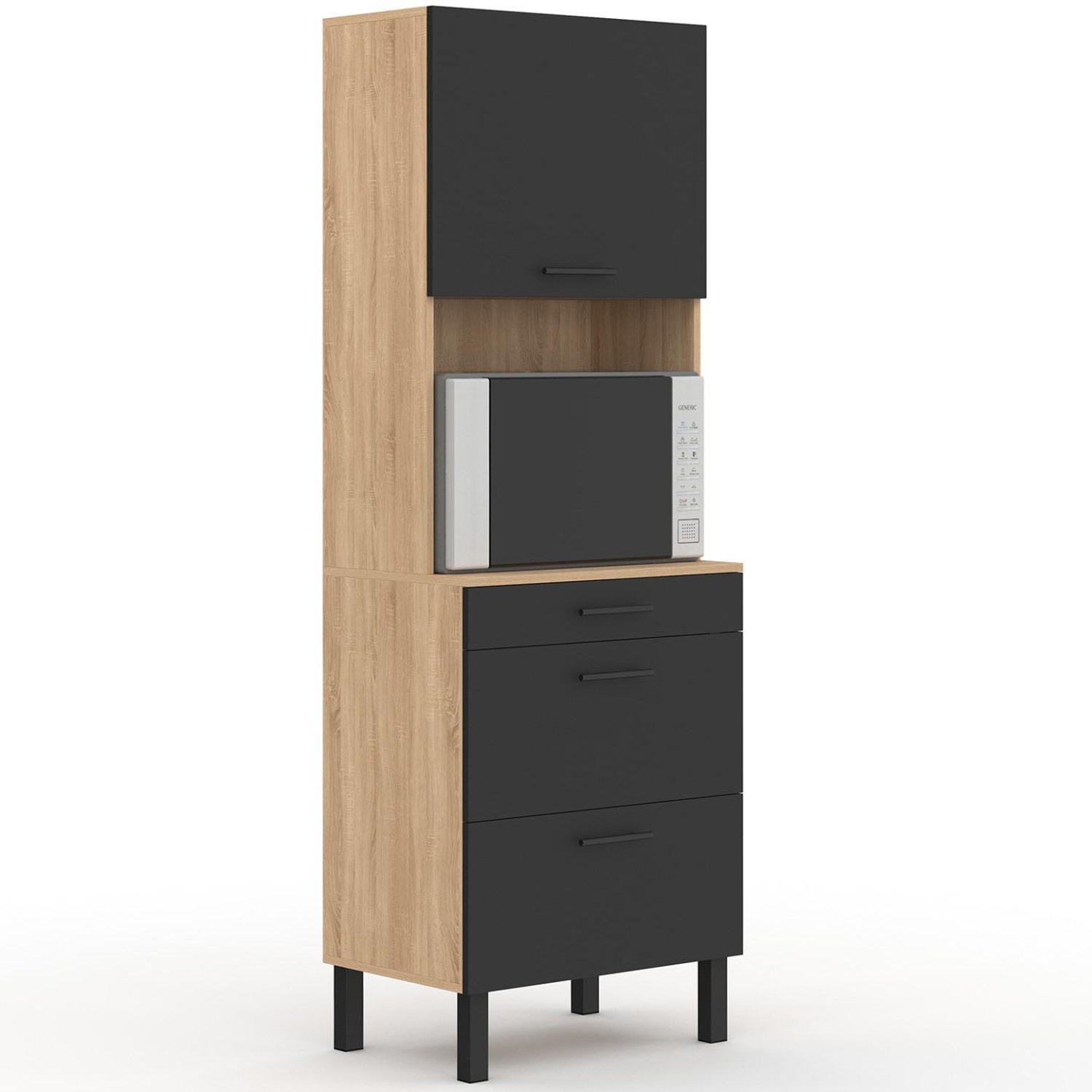 Id Market Colonne de cuisine micro-ondes et casserolier 60 cm cina 2 portes façon hêtre
