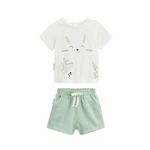 Petit Béguin Ensemble bébé t-shirt et short en gaze de coton Frimousse. Coloris disponibles : Vert