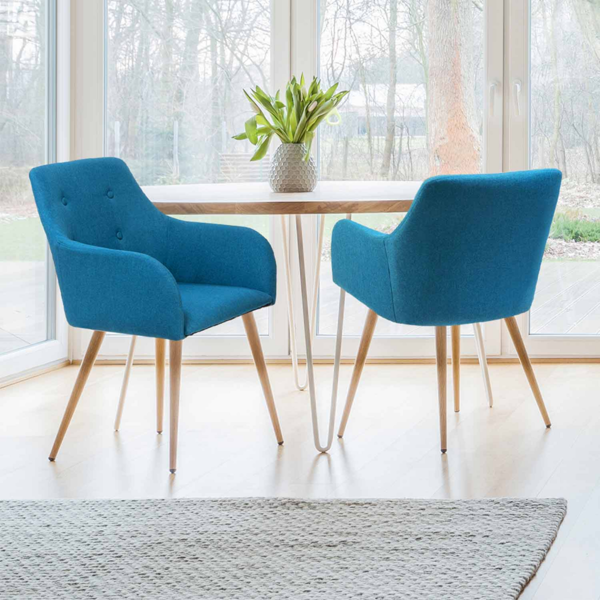 ID MARKET Lot de 2 chaises de salle à manger scandinaves, fauteuils de table DANIA bleu canard