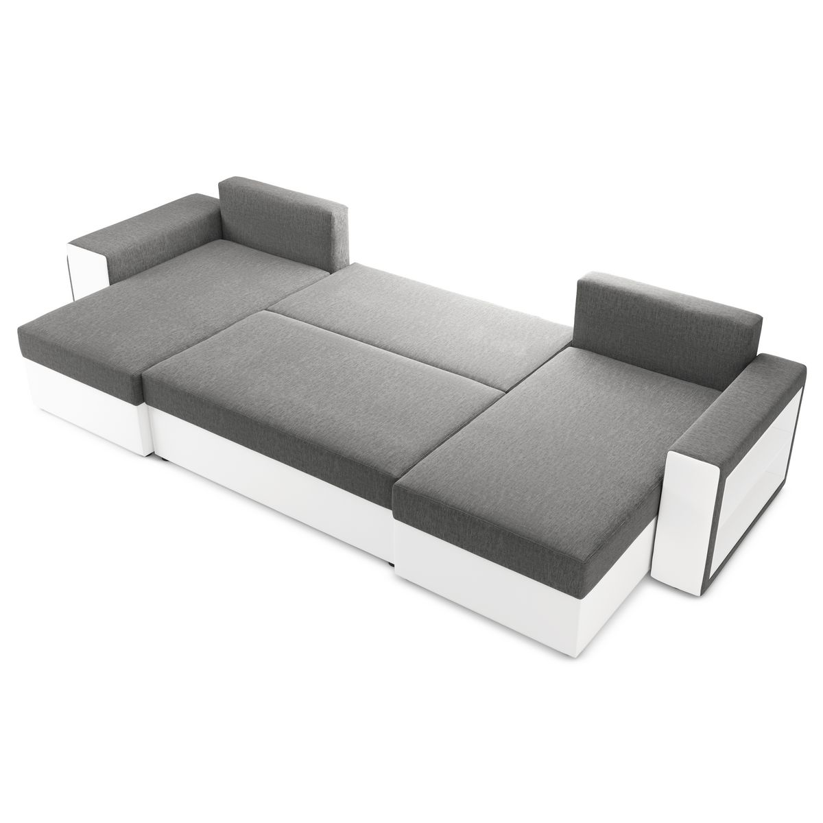 Canapé panoramique convertible 6 places avec étagères et poufs intégrés AUSTIN