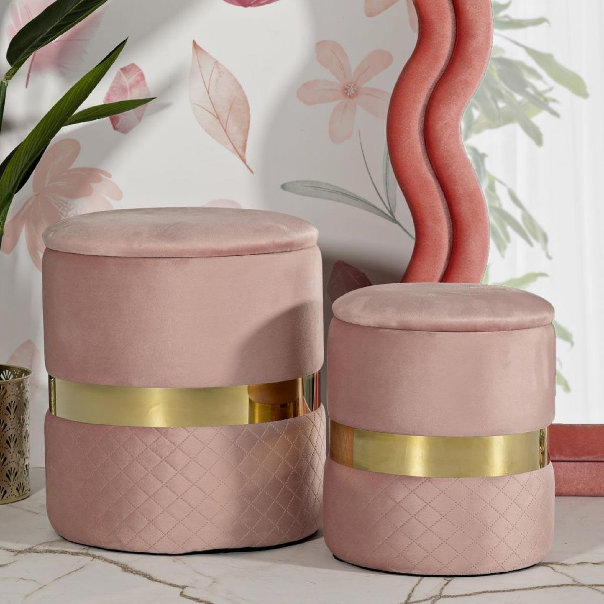 Voir la diapositive 5 : Paris Prix Lot de 2 poufs coffres  sheffild  42cm rose & or