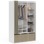 Voir la diapositive 1 : ID MARKET Dressing penderie DIANE 105 x 45 x 167 cm blanc avec étagères + boites de rangement + rideau taupe