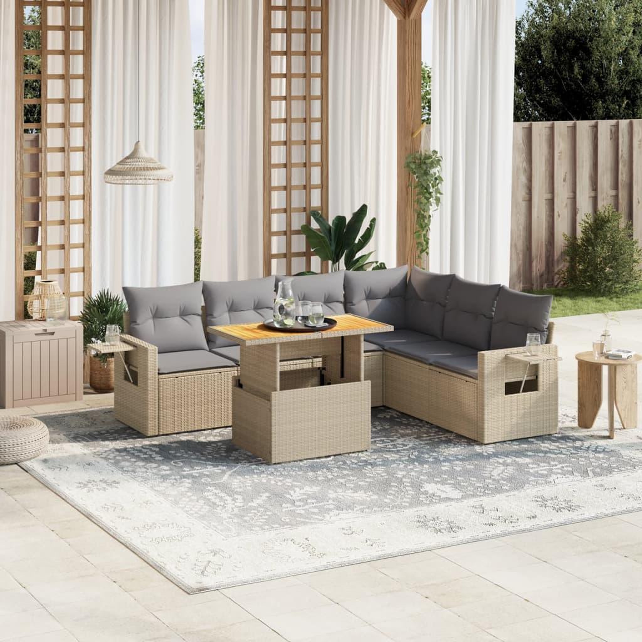 VIDAXL Salon de jardin avec coussins 7 pcs beige resine tressee