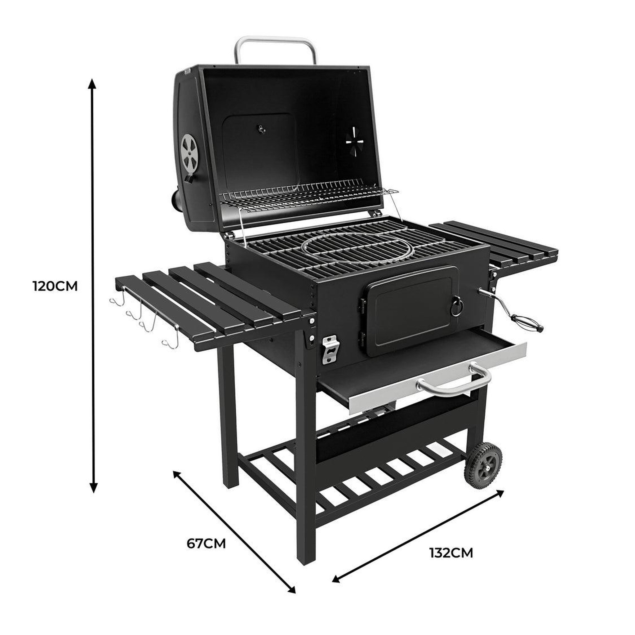 Voir la diapositive 3 : MONSTERSHOP Barbecue au charbon fumoir xl avec bois de fumage
