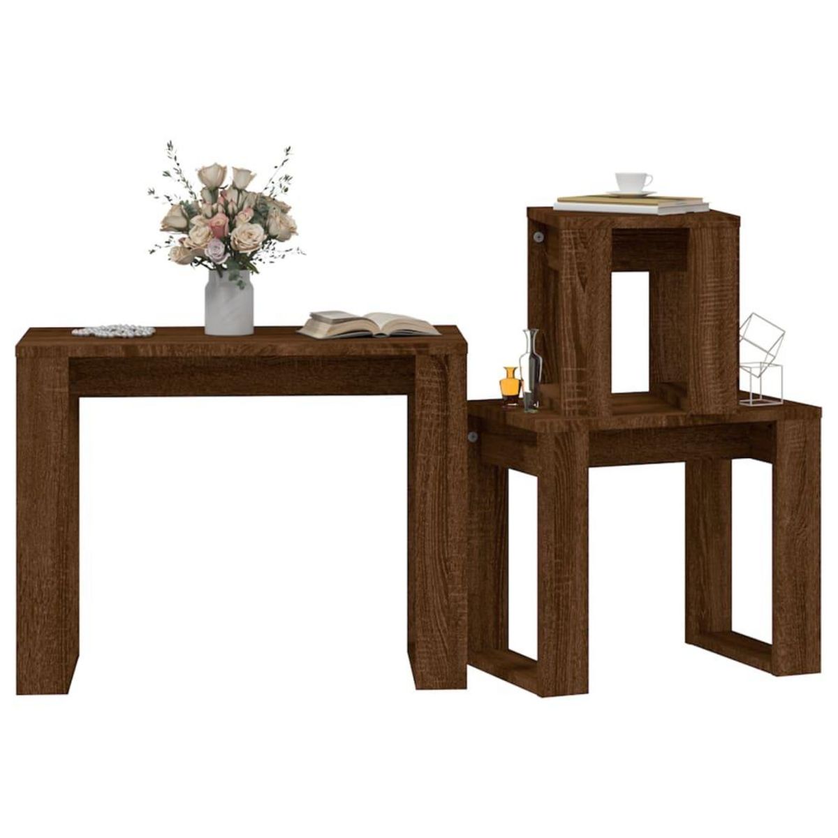 VIDAXL Tables gigognes 3 pcs Chene marron Bois d'ingenierie