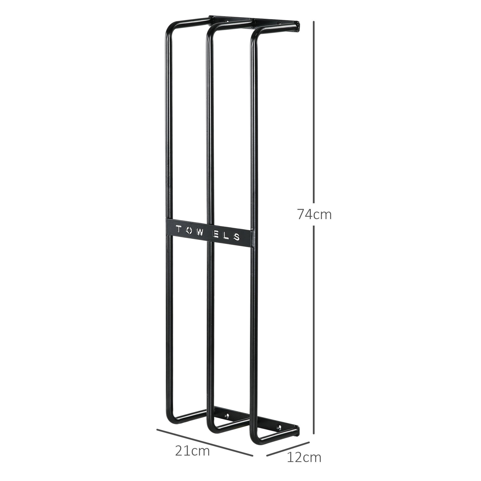 Voir la diapositive 3 : HOMCOM Porte-serviettes mural 3 barres - 6 serviettes max. - dim. 21L x 12l x 74H cm - métal noir