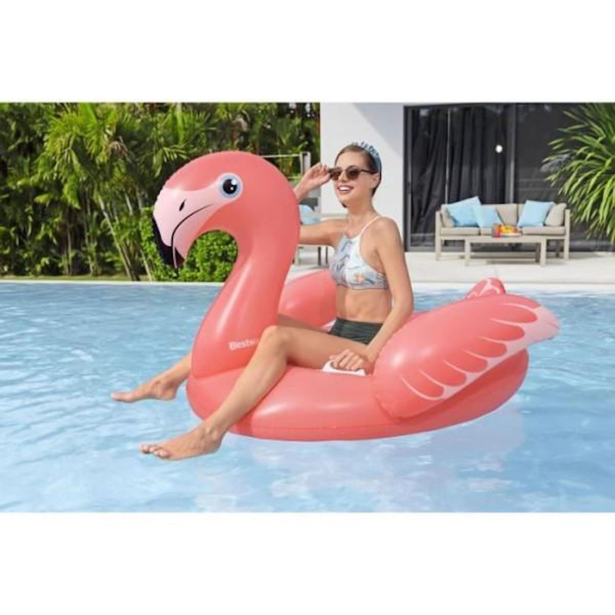 BESTWAY Bouée a chevaucher - Bestway - Flamant rose - 168 x 120 cm